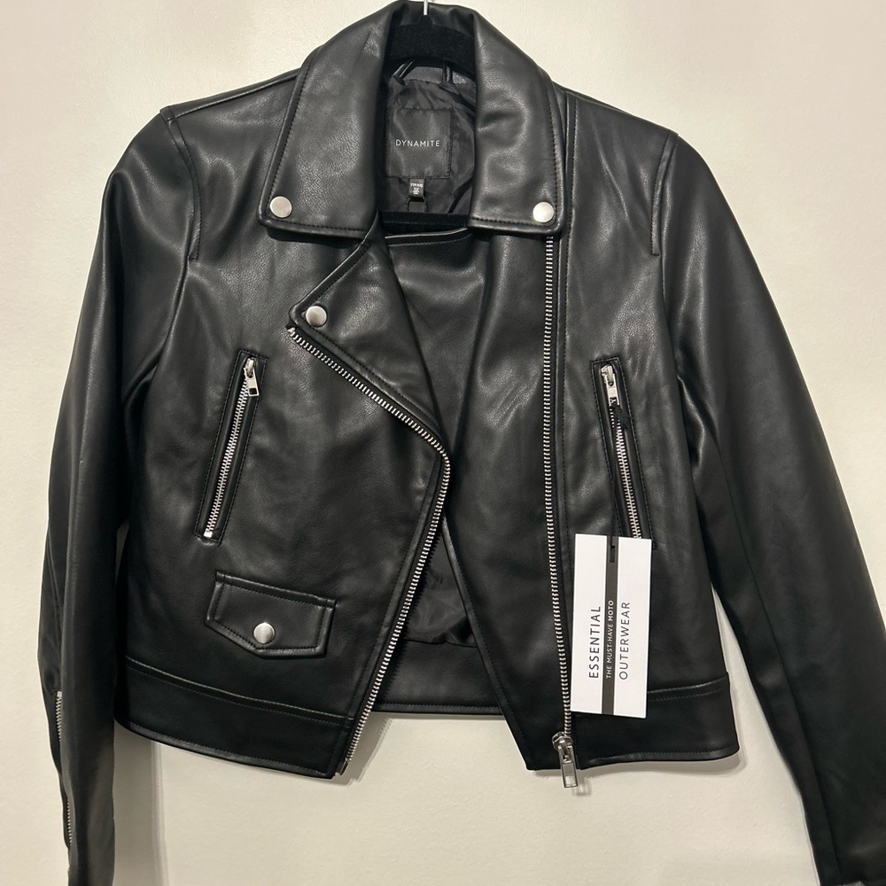 Dynamite Charlie Faux Leather Moto Jacket (XXS)